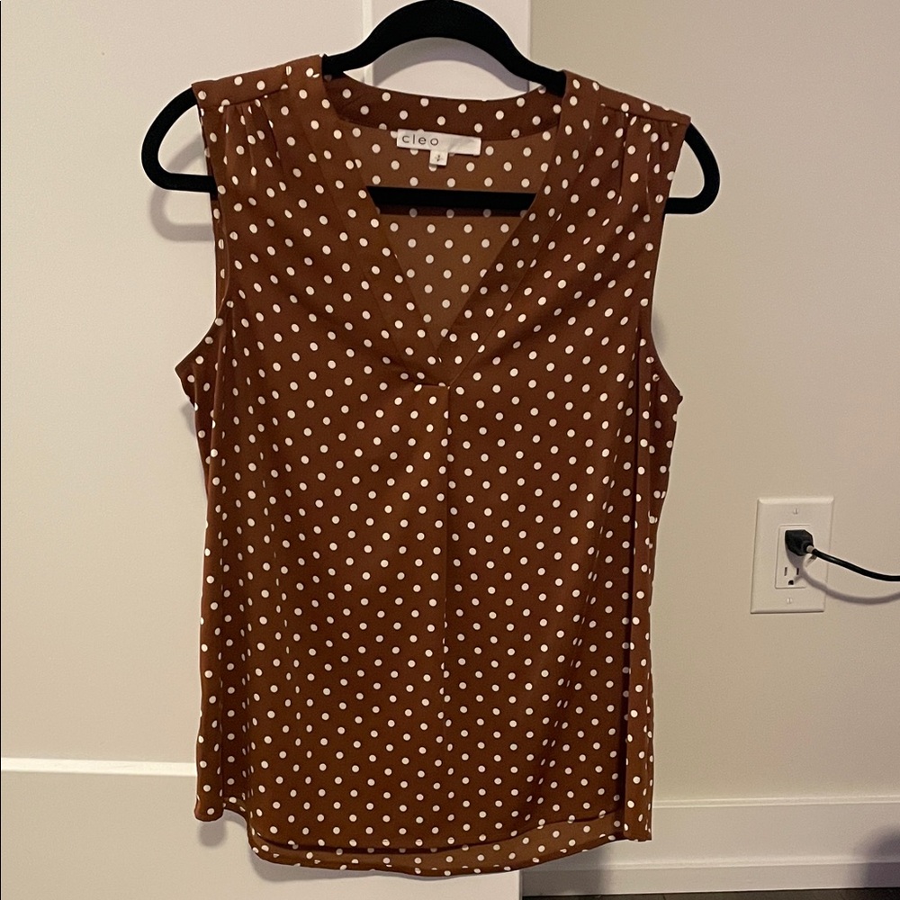 Cleo Brown Polka Dot Sleeveless Top